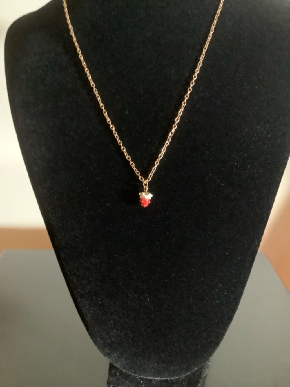 Elegant Gold Chain Necklace with Red Strawberry Pendant